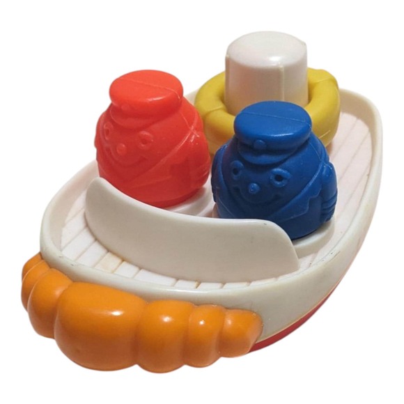 Vintage Sanitoy Inc. Plastic Boat Bath Toy Figures Life Preserver Hong‎ Kong - Picture 1 of 7